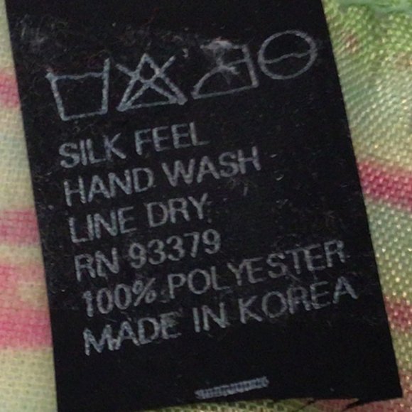 Multi-color pastel silk-feel scarf; green, pink, purple, blue and yellow - Picture 4 of 4